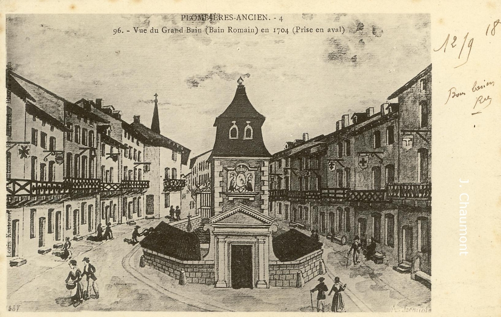 Plombières-Ancien. - 4. - Vue du Grand Bain (Bain Romain) en 1704 (Prise en aval).JPG