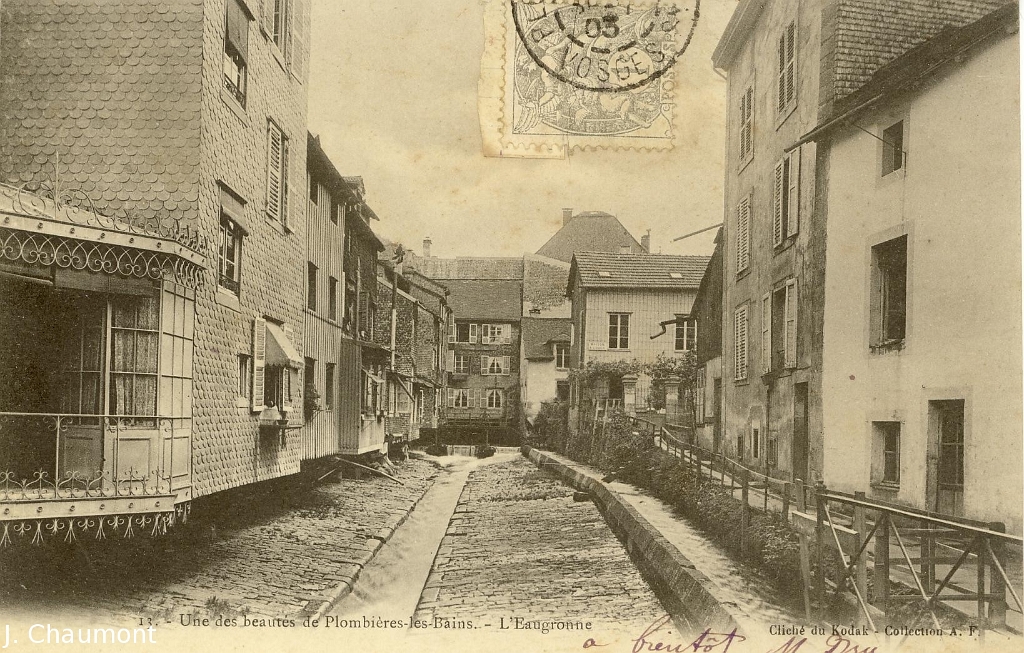 L'Augronne au centre de la ville de Plombières-les-Bains dans les années 1900