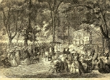 Célébration de la Messe, en plein air, à Plombières, sur la Promenade des Dames en 1858, en présence de l'Empereur Napoléon III