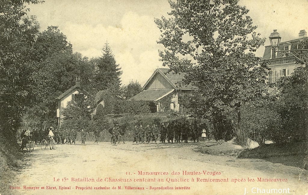 Manoeuvres des Hautes-Vosges. - Le 15e Bataillon de Chasseurs rentrant au Quartier à Remiremont après les Manoeuvres.JPG
