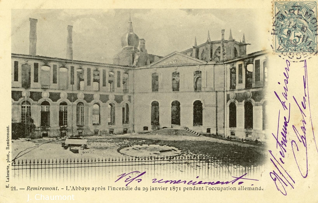 Remiremont. - L'Abbaye après l'incendie du 29 janvier 1871 pendant l'occupation allemande.JPG