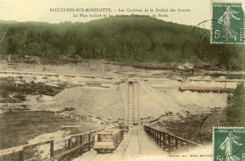 Saulxures. - Les Carrières de la Société des Granits. - Le Plan incliné et les Ateliers d'épinceurs de pavés.JPG